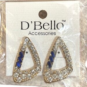 D'Bello Earrings Accessories Gold Tone Teardrop With Clear Stones And‎ Blue NEW